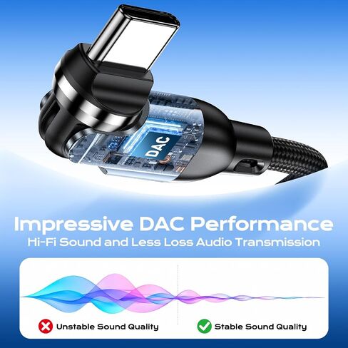 كابل USB C دوار 540 درجة إلى كابل AUX 3.5 ملم للسيارة بطول 3.3 قدم، من النوع C إلى كابل الصوت in Kuwait