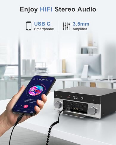 Coiled USB C to 3.5mm Audio Aux Jack Cable for iPhone, Car Play Aux Cord in Saudi Arabia