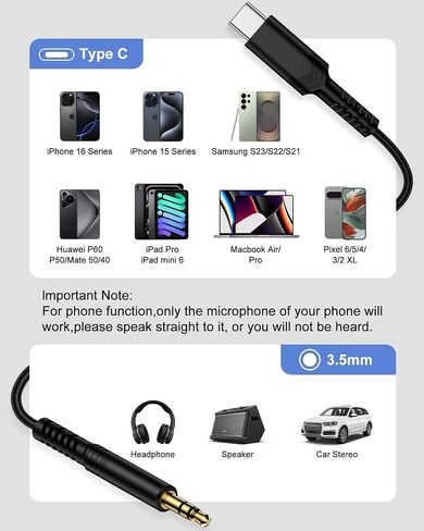 Coiled USB C to 3.5mm Audio Aux Jack Cable for iPhone, Car Play Aux Cord in Saudi Arabia