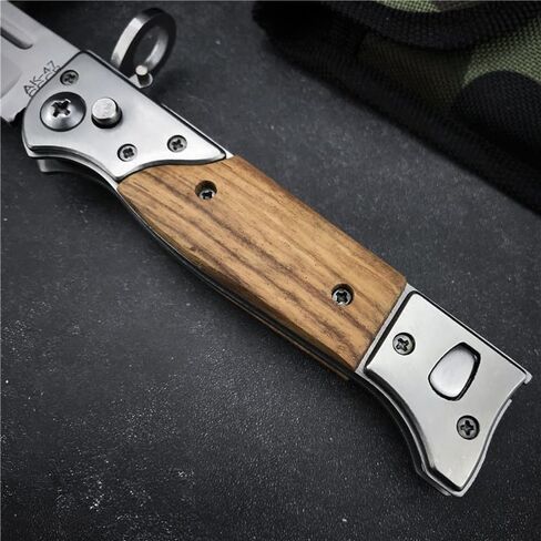 8.66 Inch Camping Knife Portable Folding Pocket Knife Speed Safe Assisted Opening Knives Outdoor Hunting Tactical EDC Survival Self Defense Tools AK47 Flipper Knives for Hiking,Gift for Men in Saudi Arabia