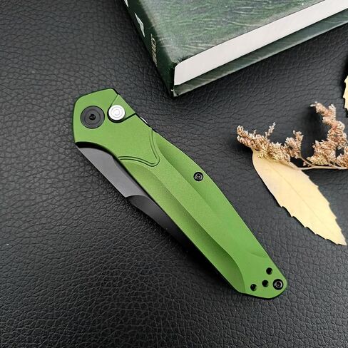 7.7'' Manually operated button-lock knife Black Coated D2 Steel Blade Green Aluminum Alloy Handles Pocket Folding Knife EDC Camping Fishing Tool with Pocket Clip in Saudi Arabia