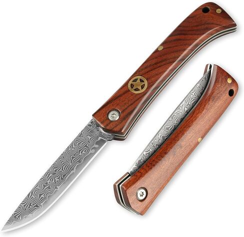 LuckyStar Damascus Pocket Knife,2.76" VG10 Blade,Rosewood Handle in Saudi Arabia