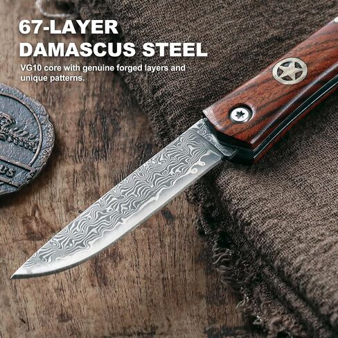 LuckyStar Damascus Pocket Knife,2.76" VG10 Blade,Rosewood Handle in Saudi Arabia