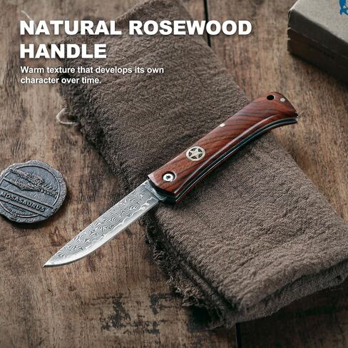 LuckyStar Damascus Pocket Knife,2.76" VG10 Blade,Rosewood Handle in Saudi Arabia