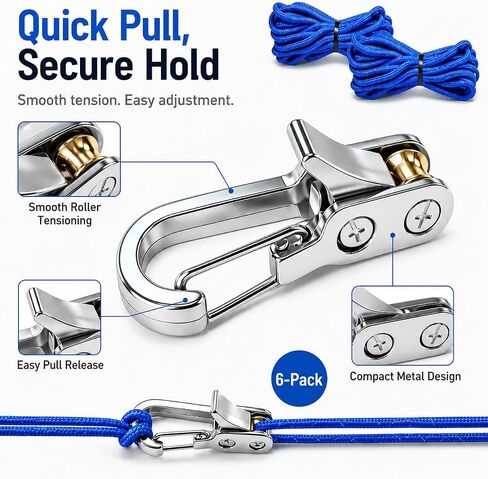 6-Pack Paracord Adjusters,Rope Tightening Tool & Tensioner,Rope with Roller Tensioner Heavy-Duty Tie Down for Camping, Tarps, Guy Lines, Boating & Outdoor Gear in Saudi Arabia