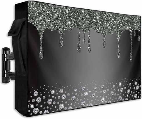Outdoor TV Cover 30 to 32 Inch Abstract Shining Diamond Weatherproof Waterproof TV Screen Protector with Zipper&Pocket Stones on Gradient Black Background Outside Flat TVs Enclosure in Saudi Arabia