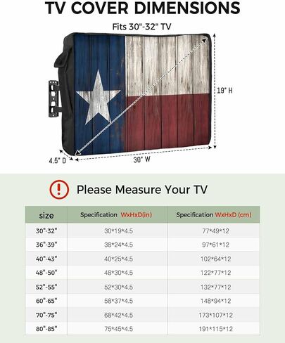 Outdoor TV Cover Vintage Wood Texas Flag Waterproof Weatherproof TV Covers for 48 to 50 Inch Outside Flat Screen TV Protector Shield 48" W x 30" H x 4.5" D in Kuwait