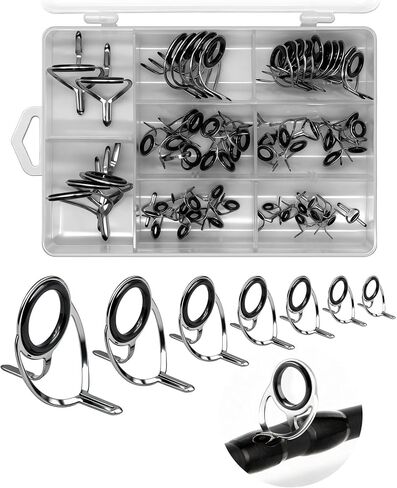 IZTOSS Fishing Rod Tip Repair Kit Fishing Rod Guides Replacement Kit Black Stainless Steel, Wear Resistant Ceramic Ring for Saltwater & Freshwater Fishing Rod 60/90Pcs in Saudi Arabia