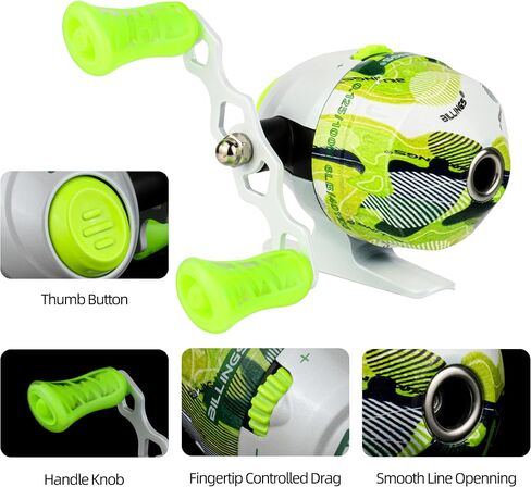 RUNCL Spincast Fishing Reel, Micro Closed Face Fishing Reel with Double Handle, 4.1:1 Gear Ratio Light Weight Spincaster Reel Pre-Spooled Fishing Line for Kids Youth Beginners, Green Camo in Kuwait