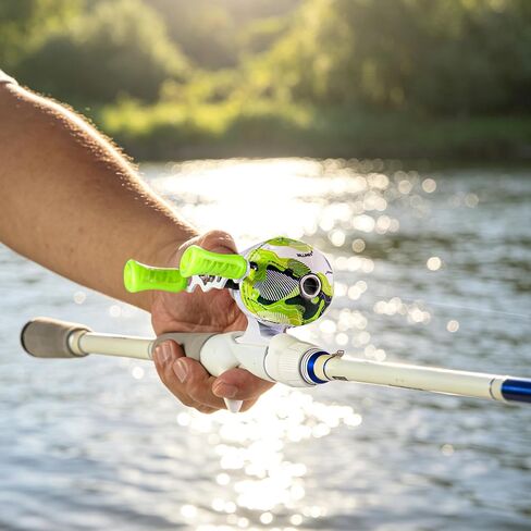 RUNCL Spincast Fishing Reel, Micro Closed Face Fishing Reel with Double Handle, 4.1:1 Gear Ratio Light Weight Spincaster Reel Pre-Spooled Fishing Line for Kids Youth Beginners, Green Camo in Kuwait
