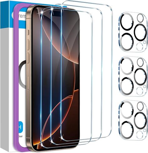 Fotbor for 3Pack iPhone 16 Pro Max Screen Protector with 3Pack Camera Lens Protector, 9H+ Tempered Glass Easy Installation Kit, Case Friendly iPhone 16 Promax in Kuwait