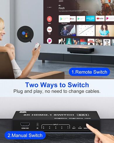 محول HDMI 4k@120 هرتز 8K@60 هرتز - 5 في 1 مخرج HDMI 2.1 محدد موسع منفذ صندوق التبديل مع دعم عن بعد 3D/HDR/HDCP2.3، متوافق مع PS 5/4/3 Xbox DVD Player TV PC HDMI Multiport Switcher in Kuwait