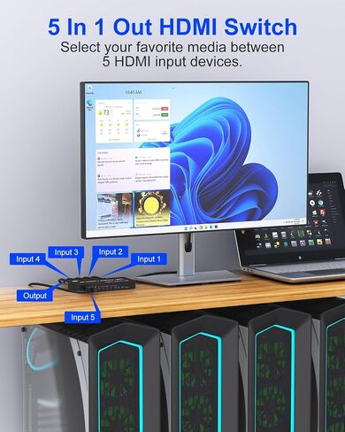 محول HDMI 4k@120 هرتز 8K@60 هرتز - 5 في 1 مخرج HDMI 2.1 محدد موسع منفذ صندوق التبديل مع دعم عن بعد 3D/HDR/HDCP2.3، متوافق مع PS 5/4/3 Xbox DVD Player TV PC HDMI Multiport Switcher in Kuwait