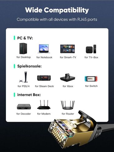 Cat 8 Ethernet Cable 80 ft with Clips Flat High Speed STP RJ45 Gigabit LAN Network Internet Cable for Router - Black in Kuwait