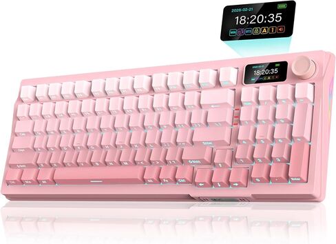 RedThunder K95 Wireless Mechanical Keyboard, TFT Screen & Knob, Tri-Mode BT5.0/2.4GHz/USB-C Hot Swappable Custom, Pre-lubed Linear Pink Switches, Gasket Structure, RGB Gaming Keyboard, Black-Gold in Kuwait