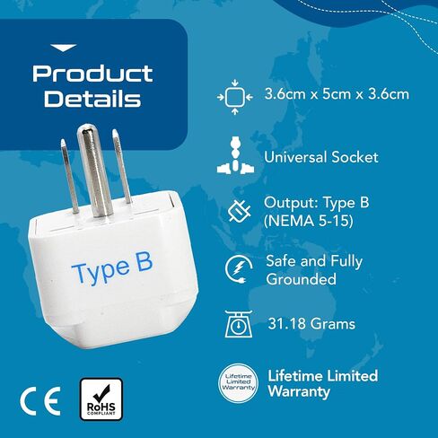Europe to US Plug Adapter, Ceptics Type B UK to USA Plug Adapter, EU to US Adapter Plug, Compatible with Plugs from Europe, India and Other, India to US Plug Adapter, GP-5-3PK - White in Saudi Arabia