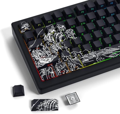 SDYZ XVX Shine Through Keycaps - Double Shot PBT Keycaps 60 65 75 100 Percent, Side Print Key caps Custom 131 Keys Set, Dye Sub Wave of Kanagawa Key caps for Mechanical Keyboards in Kuwait