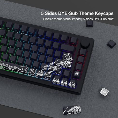 SDYZ XVX Shine Through Keycaps - Double Shot PBT Keycaps 60 65 75 100 Percent, Side Print Key caps Custom 131 Keys Set, Dye Sub Wave of Kanagawa Key caps for Mechanical Keyboards in Kuwait