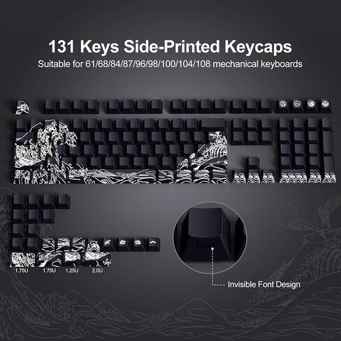 SDYZ XVX Shine Through Keycaps - Double Shot PBT Keycaps 60 65 75 100 Percent, Side Print Key caps Custom 131 Keys Set, Dye Sub Wave of Kanagawa Key caps for Mechanical Keyboards in Kuwait