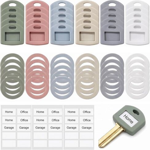 60PCS Silicone Key Covers with Labels – Dual Shape Set (30 Flat + 30 Round) Key Caps with Writable Inserts, 6 Pastel Colors Key Identifiers for Home & Office Organization, Fits Standard House Keys in Saudi Arabia