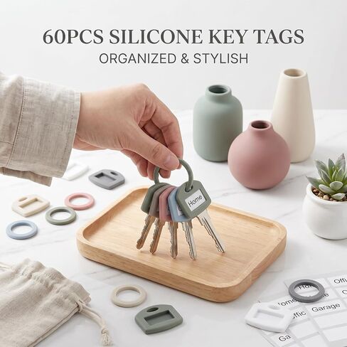 60PCS Silicone Key Covers with Labels – Dual Shape Set (30 Flat + 30 Round) Key Caps with Writable Inserts, 6 Pastel Colors Key Identifiers for Home & Office Organization, Fits Standard House Keys in Saudi Arabia