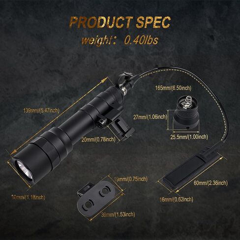1200 Lumen Dual-Fuel Flashlight, Dual Mode Tactical Flashlight (Momentary/Constant-On), Mlok/Keymod & Picatinny Rail Mount, with Pressure Pad Switch and Tail Cap in Saudi Arabia
