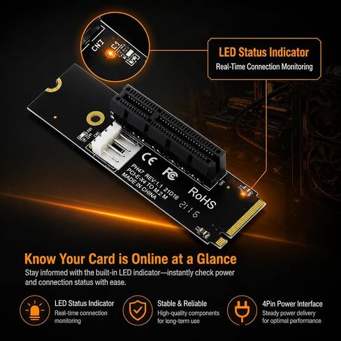 بطاقة Riser NGFF M.2 إلى PCIe X4، ومحول فتحة M Key M.2 إلى PCI Express X4 مع مؤشر حالة LED ومصدر طاقة أفقي بأربعة سنون لأجهزة الكمبيوتر المكتبية الخاصة بجهاز تعدين التشفير in Kuwait