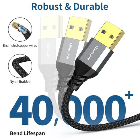 QianLink USB to USB Cable, (3.3ft) 5 Gbps USB 3.0 A to A Male Cable, Compatible for Hard Drive Enclosures, DVD Player, Laptop Cooler and More (Grey) in Kuwait