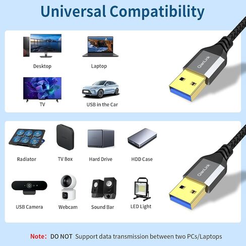 QianLink USB to USB Cable, (3.3ft) 5 Gbps USB 3.0 A to A Male Cable, Compatible for Hard Drive Enclosures, DVD Player, Laptop Cooler and More (Grey) in Kuwait