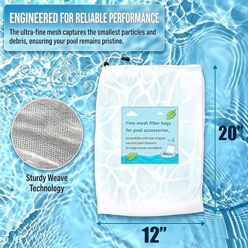 12x20 Inch Fine Mesh Filter Bags for Leaf Vacuum Pool Cleaners, 2 Pack in Saudi Arabia