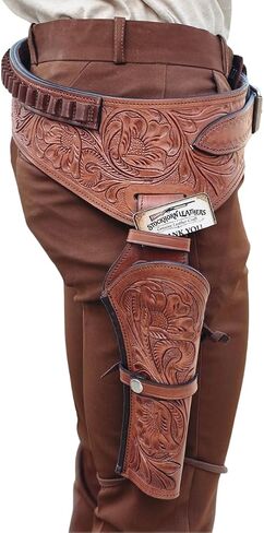 .22 Cal Western Gun Holster with Belt – Buff Full Grain Leather Cowboy Holster – Fits Heritage Rough Rider, Ruger Wrangler, 4" to 6.5" Barrel – Right Hand in Saudi Arabia