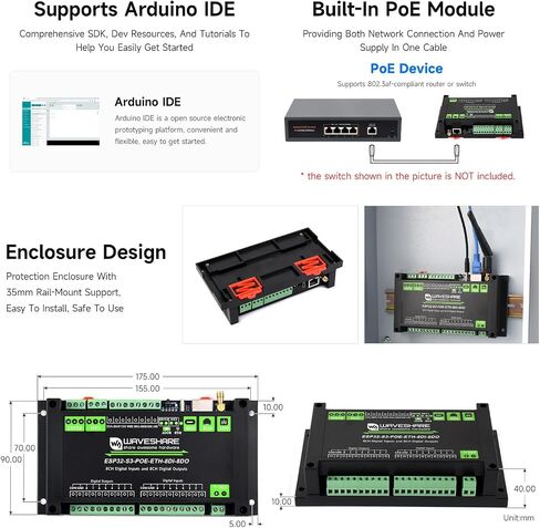 Waveshare Industrial ESP32-S3 Control Board with 8-Channel Digital Input & Output, Built-in Xtensa 32-bit LX7 Dual-core Processor, Up to 240MHz, with Multiple Isolation Protection Circuits in Saudi Arabia
