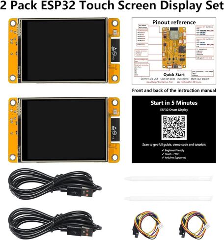 2 Pack ESP32 CYD Cheap Yellow Display, 2.8" Touch Screen Display ESP32-2432S028R, 240×320 TFT LCD, WiFi Bluetooth Dual-Core 240MHz Development Board Compatible with Arduino IDE for IoT DIY in Saudi Arabia