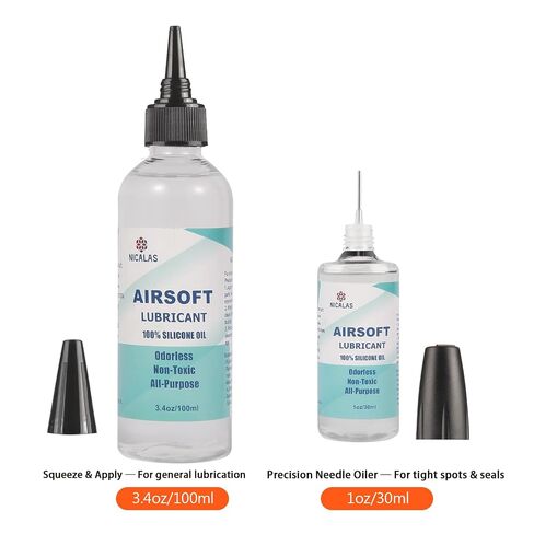 Nicalas 100% Silicone Airsoft Oil Lubricant 4.4 oz Combo Pack (3.4 oz Bottle + 1 oz Needle Oiler) Chamber Lube for Air Guns, Air Rifles & Pistols for O-Rings, Gears, Valves & More in Saudi Arabia