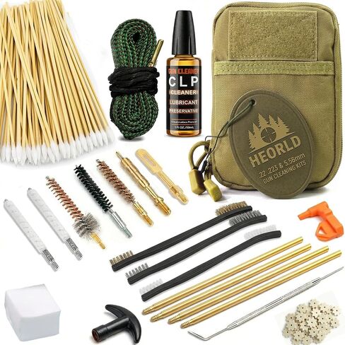 Portable .22 Caliber & 5.56mm Cleaning Kit - Universal Firearm Maintenance Set for .223, .22LR, .22-250 | Includes Precision Needle Oiler, Bronze Brushes, Brass Jags & Compact Storage Pouch in Saudi Arabia