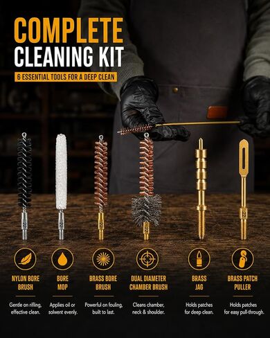 Portable .22 Caliber & 5.56mm Cleaning Kit - Universal Firearm Maintenance Set for .223, .22LR, .22-250 | Includes Precision Needle Oiler, Bronze Brushes, Brass Jags & Compact Storage Pouch in Saudi Arabia