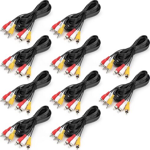 3RCA Cable 10Pack 6ft Audio Video Composite 3-Male to 3-Male DVD Cable for TV, VCR, DVD in Kuwait