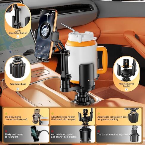 Phone Holders for Your Car, 2 in 1 Cup Holder Phone Mount with Expander in Kuwait