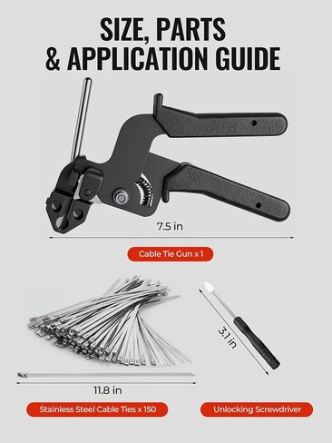 Stainless Steel Cable Ties Gun Kit: 150PCS 11.8" Zip Ties with Cable Tool in Kuwait