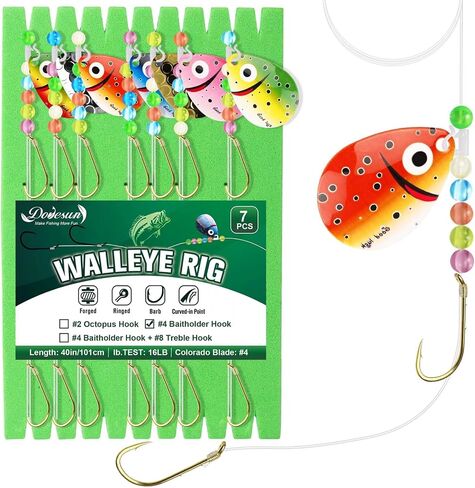 Dovesun Walleye Rigs 16lb Walleye Spinner Rig Crawler Harness with Unique Smile Blades Worm Harnesses 2 Hooks 7PCS in Saudi Arabia