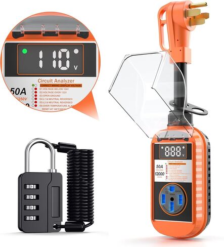 Smart RV Surge Protector 50 Amp Waterproof, 12000 Joules with LCD Display, RV Circuit Analyzer with Waterproof Cover, RV Power Voltage Protection Guard Camper Accessories for Travel Trailers in Kuwait