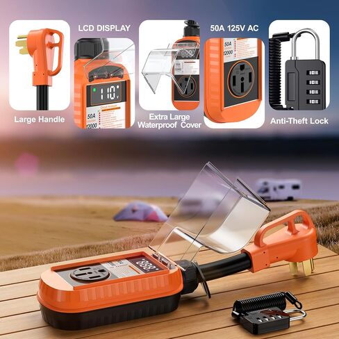 Smart RV Surge Protector 50 Amp Waterproof, 12000 Joules with LCD Display, RV Circuit Analyzer with Waterproof Cover, RV Power Voltage Protection Guard Camper Accessories for Travel Trailers in Kuwait