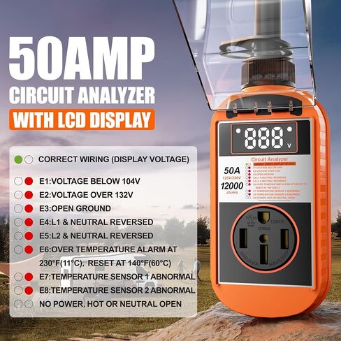 Smart RV Surge Protector 50 Amp Waterproof, 12000 Joules with LCD Display, RV Circuit Analyzer with Waterproof Cover, RV Power Voltage Protection Guard Camper Accessories for Travel Trailers in Kuwait