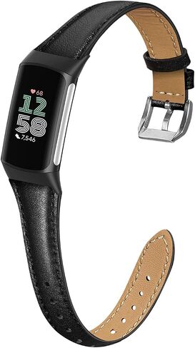 Slim Leather Band Compatible with Fitbit Charge 6/Fitbit Charge 5 Watch Band,Soft Genuine Leather Adjustable Sport Straps for Women Men in Kuwait