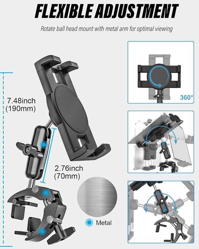 Aluminium Motorcycle Z Fold Mount - [Foldable Phone Friendly] Bike Tablet Holder, Bicycle Handlebar Clamp, 360° Adjustable Metal Arm for Samasung Galaxy Fold 7 6 5 4 3 2, Tabs, Google, iPad, iPhone in Kuwait