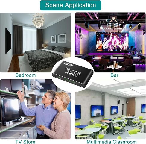مقسم HDMI، مقسم HDMI 4K 1 في 4 مخرج للشاشات المزدوجة يدعم الألومنيوم ثلاثي الأبعاد عالي الدقة 1080 بكسل متوافق مع PS4 Fire Stick HDTV (مصدر واحد إلى 4 شاشات) أسود in Kuwait