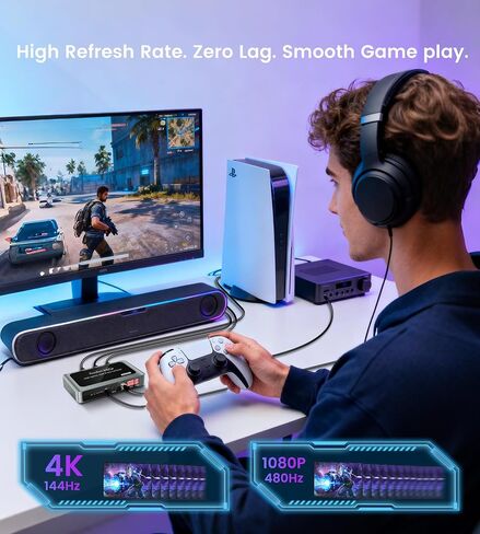 8K@60Hz HDMI Splitter 1 in 2 Out with Audio Extractor, HDMI 1x2 +Spdif +Coaxial +3.5mm Stereo Audio Output, Support 4K@120Hz, HDR10+, VRR, ALLM, 48Gbps, Dobly Vision Atmos, HDCP2.3 Bypass, DownScaler in Kuwait