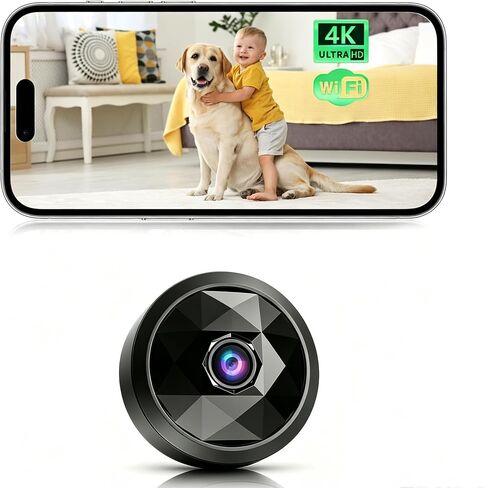 4K Indoor Hidden Camera, WiFi Mini Cam Night Vision Motion Alerts (Black) in Kuwait