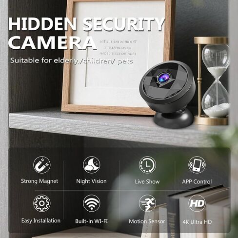 4K Indoor Hidden Camera, WiFi Mini Cam Night Vision Motion Alerts (Black) in Kuwait