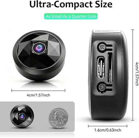 4K Indoor Hidden Camera, WiFi Mini Cam Night Vision Motion Alerts (Black) in Kuwait
